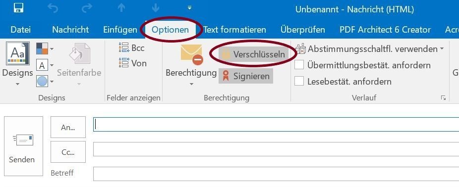 Screenshot Button Verschlüsseln im Outlook