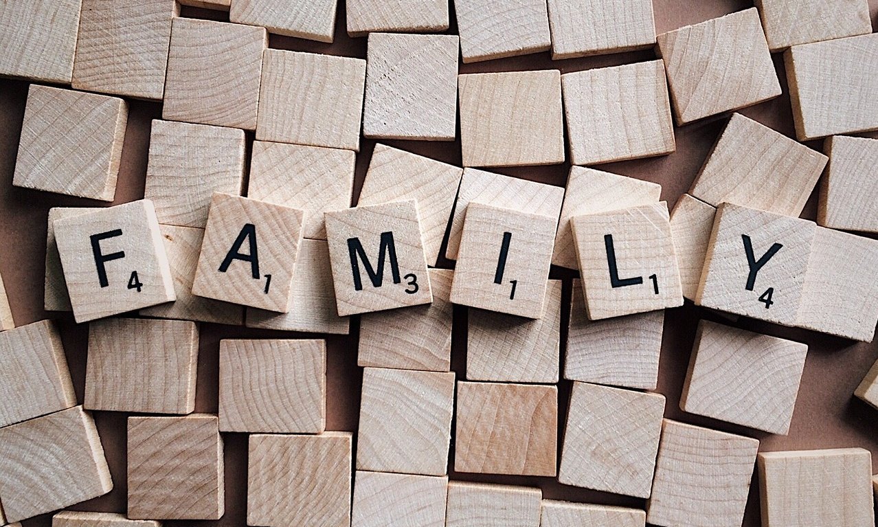 Das Bild zeigt kleine Holzbausteine auf denen zusammengesetzt das Wort "Family" steht