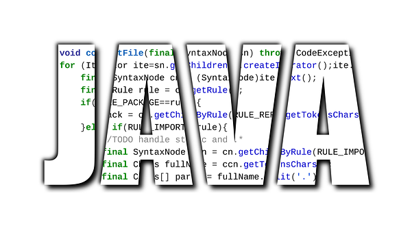 Java steht in großen Buchstaben über einem Quellcode