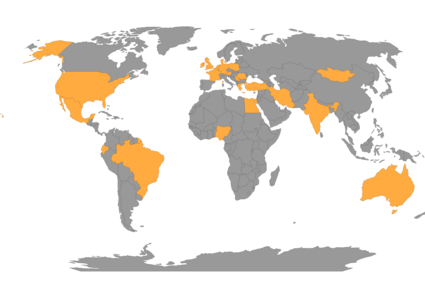Map showing the countries of origin of the applicants to the summer school
