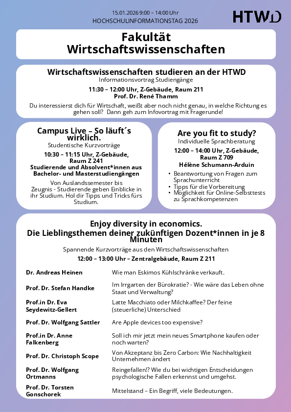 Erste Seite des Programms der wirtschaftswissenschaftlichen Fakultät.