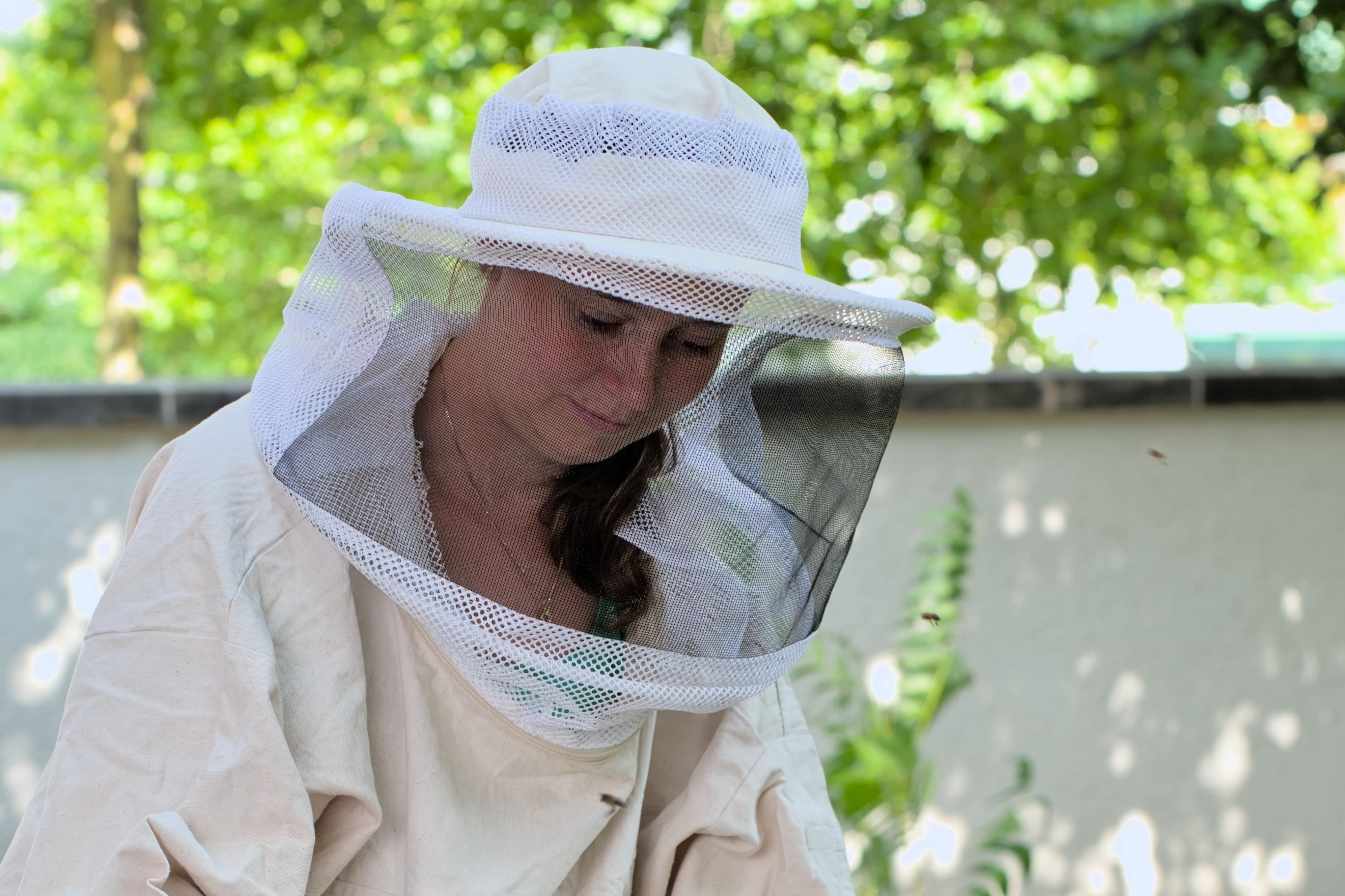 Fr. Dr. Dittes, Tierärztin und Forschende der HTWD entnimmt Proben an einem Bienenstand