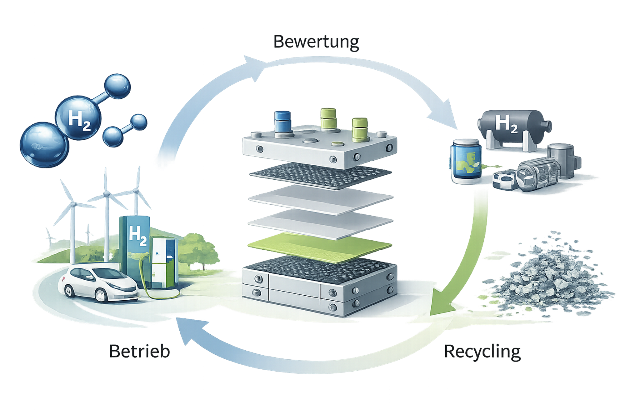 Angestrebter Kreislauf von Komponenten für die Wasserstoffproduktion