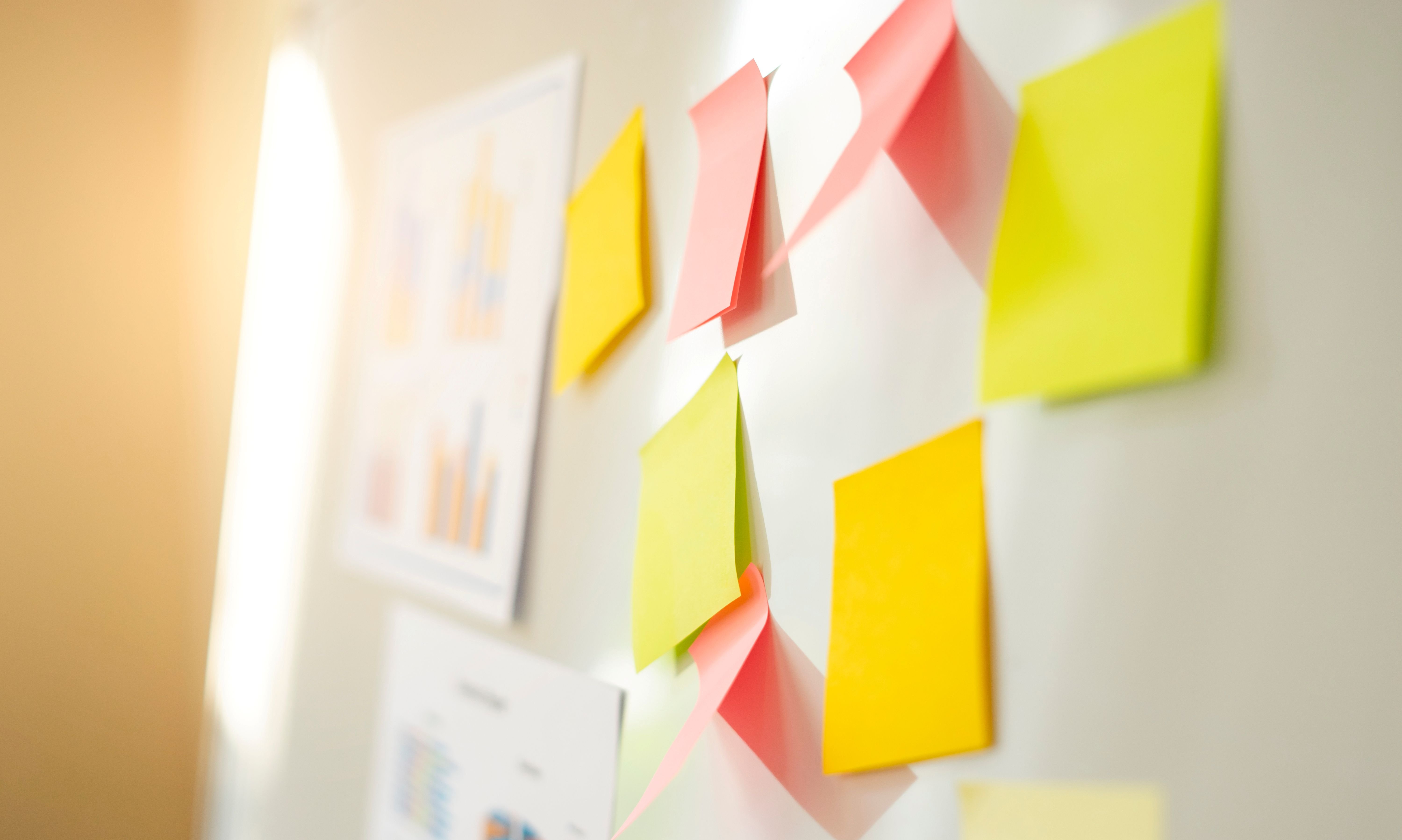 Bunte Klebezettel an Whiteboard