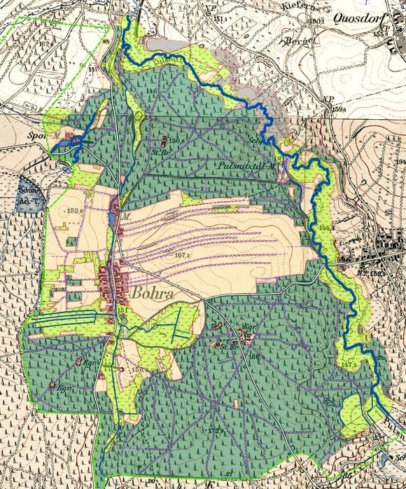 Die heute nicht mehr existente Gemeinde Bohra im Kartenbild um 1910