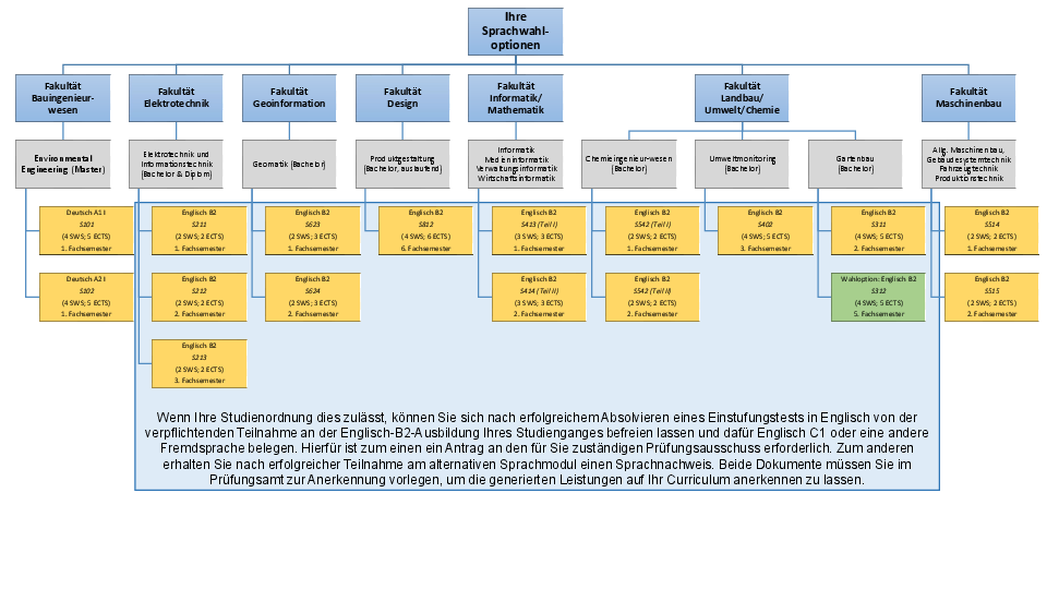 Ihre Sprachwahloptionen Sprachmodule in Fakultäten